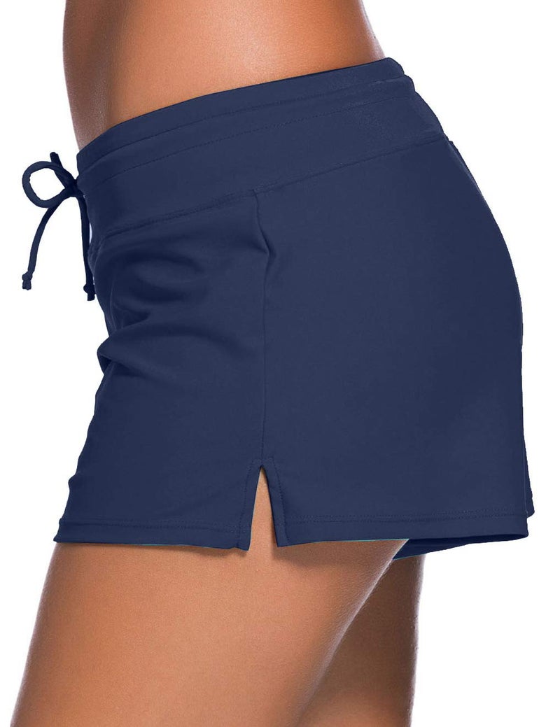 ChinFun Board Shorts Women's Swimswear Tankini Swim Briefs Side Split Swimsuit Bottom Waistband Stretch Boardshorts Beach Trunks Inner Lining Navy Blue Size M - Image 2